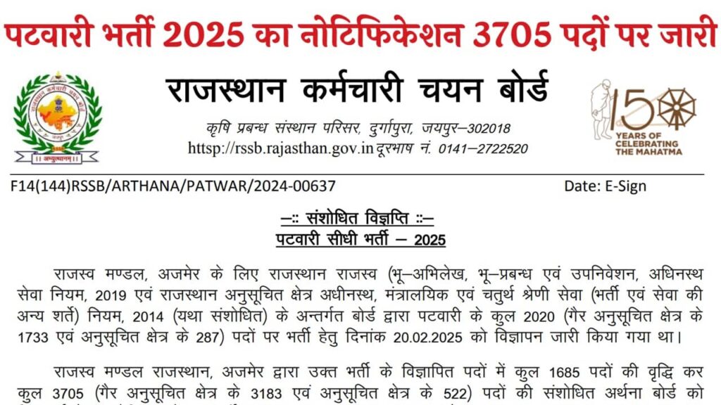 Rajasthan Patwari Vacancy 2025
