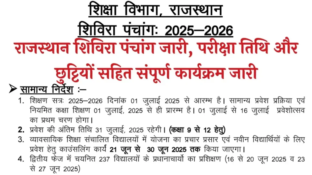 Rajasthan Shivira Panchang 2025-26